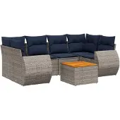 vidaXL 7-teiliges Gartensofa-Set mit Kissen, grau, Polyrattan