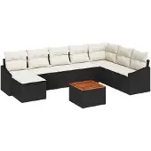 vidaXL Gartensofa-set 9 stk. Schwarz und Creme Poly-Rattan