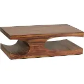 FineBuy Couchtisch Sheesham Massivholz 120 cm · Rechteckiger Wohnzimmertisch mit geschwungener Form und Ablage · Handgefertigt & einzigartiges Design