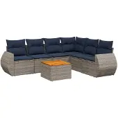 vidaXL 7-teiliges Gartensofa-Set mit Kissen, grau, Polyrattan
