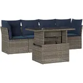 vidaXL 5-teiliges Gartensofa-Set mit Kissen, grau, Polyrattan