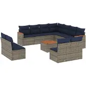 vidaXL 12-teiliges Gartensofa-Set mit Kissen, grau, Polyrattan