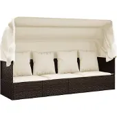 vidaXL Outdoor-Loungebett mit Dach und Kissen Braun Poly Rattan