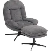 Mendler Relaxsessel mit Hocker MCW-P32, Fernsehsessel Nosagfederung, drehbar Metall Stoff/Textil Chenille (370 g/m²) grau
