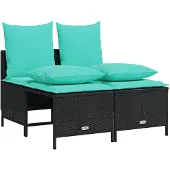 vidaXL 4-teiliges Gartensofa-Set mit Kissen, schwarzes Polyrattan