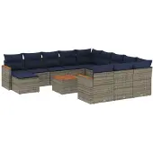 vidaXL 13-teiliges Gartensofa-Set mit Kissen, grau, Polyrattan