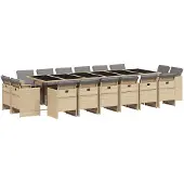 vidaXL 17-tlg. Garten-Essgruppe mit Kissen Beigemischung Poly Rattan