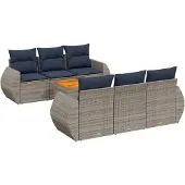 vidaXL 7-teiliges Gartensofa-Set mit Kissen, grau, Polyrattan