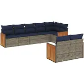 vidaXL 8-teiliges Gartensofa-Set mit Kissen, grau, Polyrattan