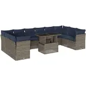 vidaXL 11-teiliges Gartensofa-Set mit Kissen, grau, Polyrattan