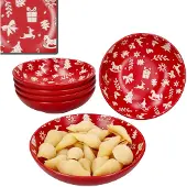 MamboCat 6x Advent Suppenteller 480ml Steingut Rot Creme Weihnachten Winter tiefe Teller