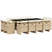 vidaXL 13-tlg. Garten-Essgruppe mit Kissen Beige Poly Rattan