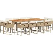 vidaXL 13-tlg. Garten-Essgruppe mit Kissen Beige Poly Rattan