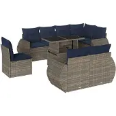 vidaXL 9-teiliges Gartensofa-Set mit Kissen, grau, Polyrattan