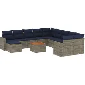 vidaXL 14-teiliges Gartensofa-Set mit Kissen, grau, Polyrattan