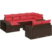 vidaXL 11-teiliges Gartensofa-Set mit Kissen, braun, Polyrattan