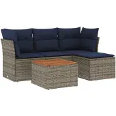 vidaXL 5-teiliges Gartensofa-Set mit Kissen, grau, Polyrattan