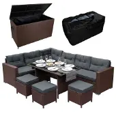MonsterShop Rattan Eckgarnitur & Kissenbox - Braun