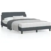 DKD Home Decor Bettgestell mit Kopfteil Dunkelgrau 140x200 cm Samt