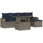 vidaXL 6-teiliges Gartensofa-Set mit Kissen, grau, Polyrattan