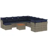 vidaXL 12-teiliges Gartensofa-Set mit Kissen, grau, Polyrattan