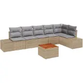 vidaXL Gartensofa-set 7 Stk. Beige Poly-Rattan