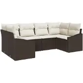 vidaXL Gartensofa-set 6 Stk. Braun und Creme Poly-Rattan