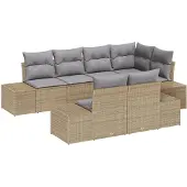 vidaXL Gartensofa-set 7 Stk. Beige und Hellgrau Poly-Rattan