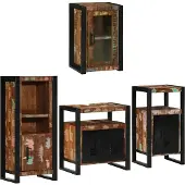 vidaXL Badezimmermöbel-Set mit Tür 4 pcs Mehrfarbig Massives Altholz