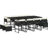 vidaXL 13-tlg. Garten-Essgruppe mit Kissen Schwarz Poly Rattan