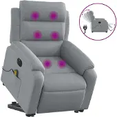 vidaXL Elektrischer Massagesessel mit Aufstehhilfe Hellgrau Stoff