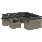 vidaXL Gartensofa-set 9 stk. Grau Poly-Rattan