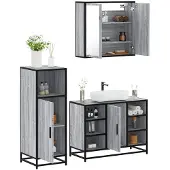 vidaXL 3-tlg. Badmöbel-Set Grau Sonoma Holzwerkstoff