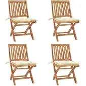 vidaXL Klappbare Gartenstühle mit Kissen 4 Stk. Massivholz Teak