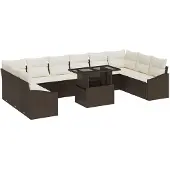 vidaXL Sofa Set 11 Stk. Braun und Creme Poly-Rattan
