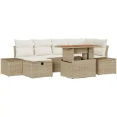 vidaXL Garten-Sofa-Set 7 stk. Beige Poly-Rattan