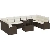 vidaXL Gartensofa-set 11 Stk. Braun und Creme Poly-Rattan
