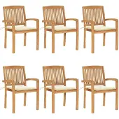 Syfax Stapelbare Gartenstühle mit Kissen 6 Stk. Massivholz Teak