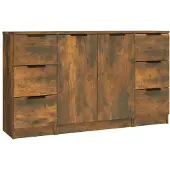 vidaXL Sideboards 3 Stk. Räuchereiche Holzwerkstoff