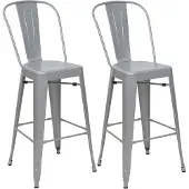 Mendler 2er-Set Barhocker HWC-A73, Barstuhl Tresenhocker mit Lehne, Metall Industriedesign ~ grau