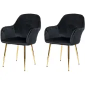 Mendler 2er-Set Esszimmerstuhl HWC-F18, Stuhl Küchenstuhl, Retro Design Samt schwarz, goldene Beine