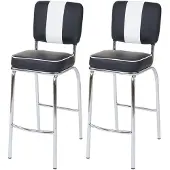 Generique 2er-Set Barhocker Avellino, Barstuhl Tresenhocker, Retro 50er Jahre Design, Kunstleder schwarz-weiß