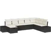 vidaXL Gartensofa-set mit Kissen 8 pcs Schwarz Poly-Rattan