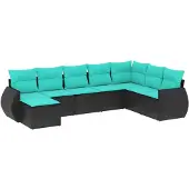 vidaXL 8-teiliges Gartensofa-Set mit Kissen, schwarzes Polyrattan