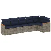 vidaXL 6-teiliges Gartensofa-Set mit Kissen, grau, Polyrattan