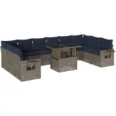 vidaXL 11-teiliges Gartensofa-Set mit Kissen, grau, Polyrattan