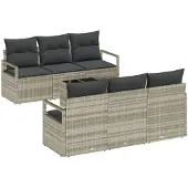 vidaXL Sofa Set 7 stk. 6-Sitzanzahl Hellgrau Poly Rattan