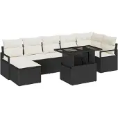 vidaXL Gartensofa-set 8 Stk. Schwarz und Creme Poly-Rattan