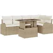 vidaXL Gartensofa-set mit Speicher 6 pcs Braun und Creme Poly-Rattan