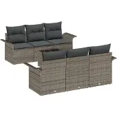 vidaXL Gartensofa-set 7 stk. Grau Poly-Rattan